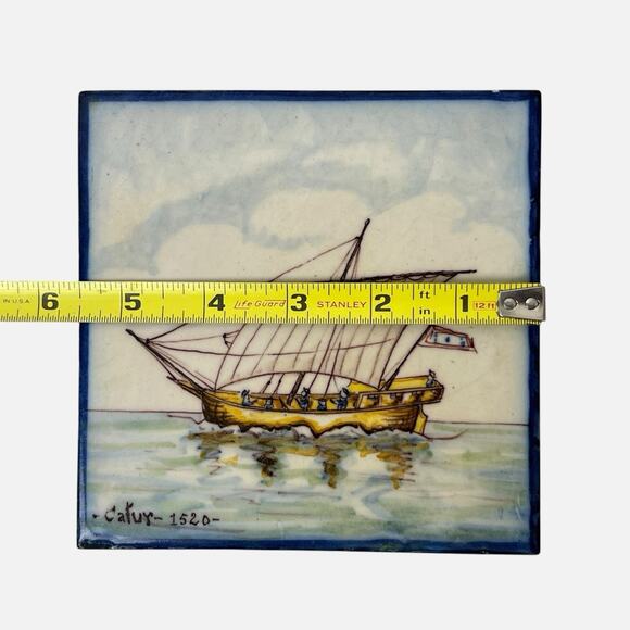 Portuguese Tile Ship Cafur 1520 Handpainted Battistini de Maria de Portugal - Picture 8 of 11